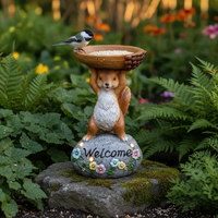 Outdoor Garden Squirrel Bird Feeder Statue with Solar Light, Resin Animal Sculpture for Patio and Yard Decor