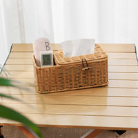 Rattan-Woven Tissue Box Cover, New Chinese Style Storage Box for Desk, Tabletop, Remote Control Organizer