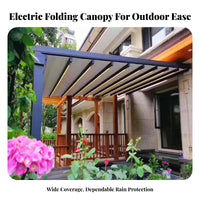 Water-Resistant Electric Mechanism Ized Retractable Pergola Aluminum Alloy Frame Electric Folding Patio Cover Adj Our Company Table Electric Mechanism Ized Patio Awning Long-Lasting Material for Homeowners, Families, B Our Company Iness Owners, Terrace
