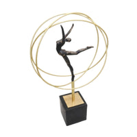 Dancer Statue with Circular Frame Gold-Tone Decor Black for Art Lovers, Dancers