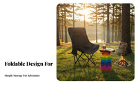Lightweight Highspine Moon Chair Side Storage Pocket Folding Seat Includes Carry Bag Portable Seating for Campers, Anglers, Camping, Fishing, outdoor dining, outdoor dinings