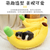 Banana-Shaped Cat Bed with Blanket for Small and Medium Pets