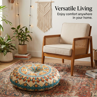 Bohemian Round Floor Pillow, Mandala Cushion, Tatami Cushion for Meditation, Lin #variant:Castle Manor Pattern