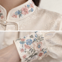 Grandad Shirt for Women with Frog Button Closure and Loose Fit, Vintage Chinese Style Long Sleeve Blouse for Spring Autumn Casual Wear