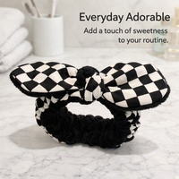 Checkered Bow Headband for Makeup, Soft Cloth Face Washing for Women Teens, Skincare Cosmetic Accessory
