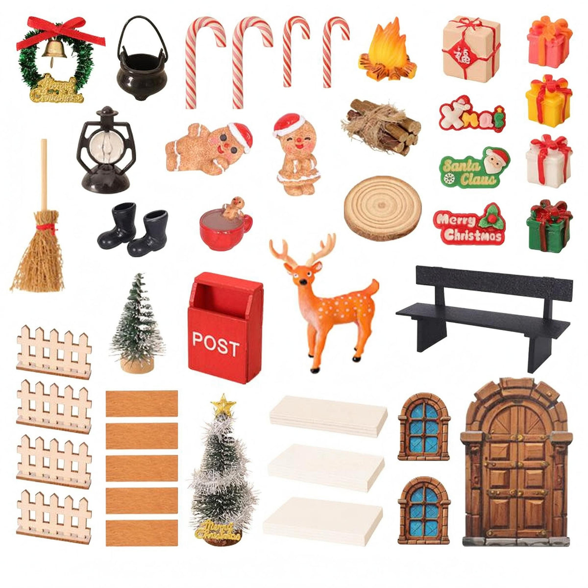 43 Pieces Mini Christmas Scene Set Mixed Material Seasonal Decoration Detailed