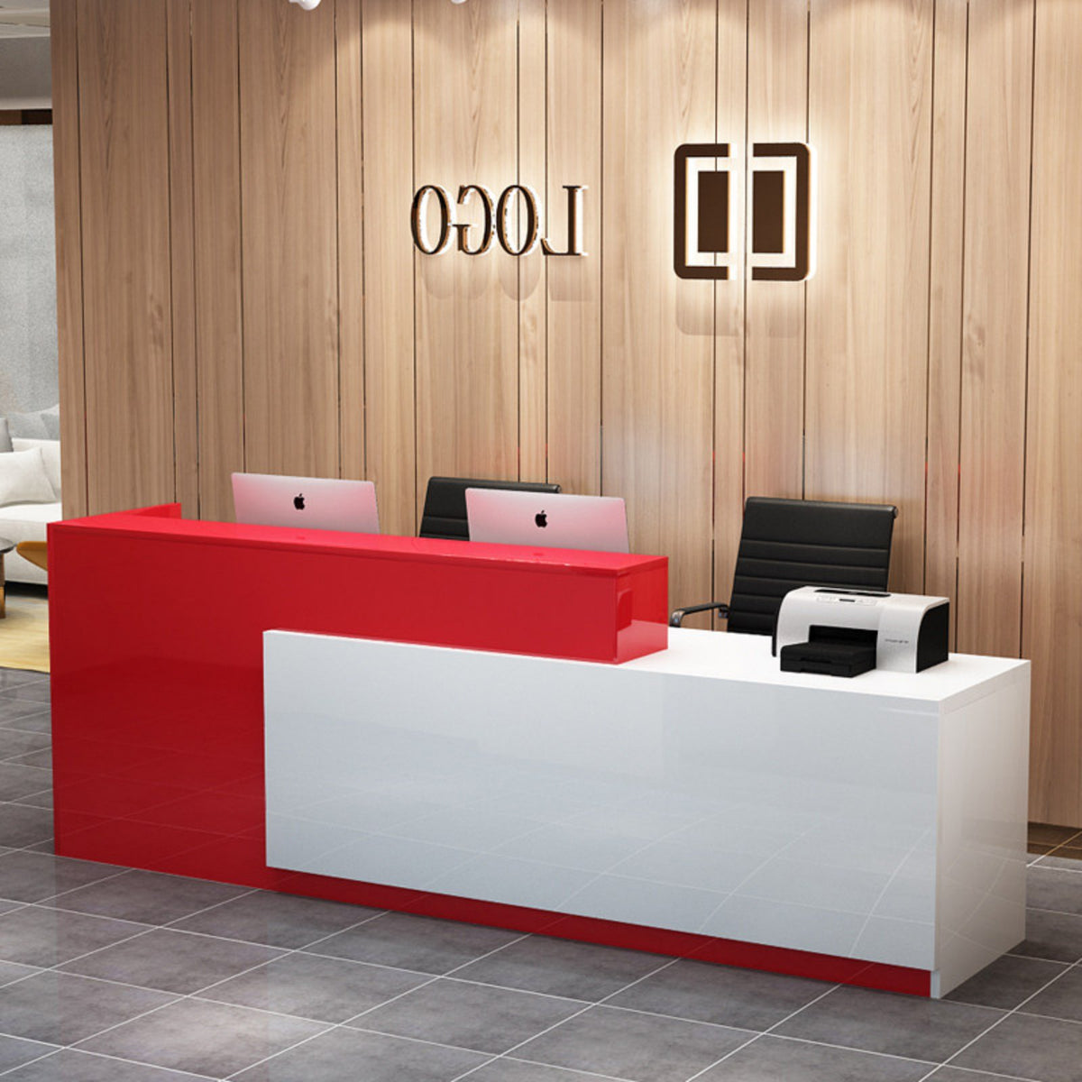 Modern Reception Desk Sturdy Construction L-Shaped Front Desk Heavy Duty Cashier Wrap Counter for Business Owners, Office Managers, Spa, Hotel, Lobby