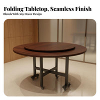 1 Round Dining Table Foldable Design Folding Dining Table Turntable Easy to Clean Particle Board Portable Function Suitable for Apartment Dwellers Hosts Hotel Small Areas Living Room