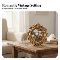 Oval Easel Photo Frame Carved Floral Ornate Resin Photo Frame Scroll Detailing