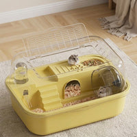Hamster Cage with Clear Acrylic Hamster Tank and Handle, 2-Level Luxury Acrylic Hamster Enclosure, Indoor Travel Cage for Small Pets to Rest and Hide