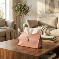 Tissue Box and Napkin Holder for Home Office or Living Room, Faux Leather Facial Tissue Napkin Dispenser, Snap Buttons PU Leather Cover Design