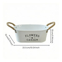 Farmhouse Metal Planter with Rope Handles Tabletop Bucket Planter Lightweight Container Portable for Desk