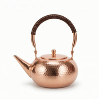 Hammered Copper Tea Kettle Polished Teapot with Wrapped Handle Handmade Look