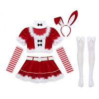 7 Pieces Christmas Bunny Girl Costume Faux Trim Themed Apparel for Nightclub