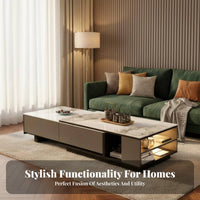 2 Pieces TV Stand and Coffee Table Set Stone Surface Living Room Furniture Scuff Resistant Easy to Clean for Homeowners, Home