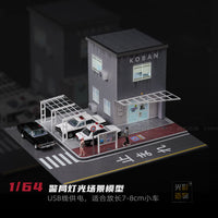 Guangying Zaowu 1/64 Police Station Light Scene Parking Space Building Model Miniature Scene