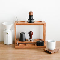 Coffee Tool Storage Rack Walnut Solid Wood Tamper and Distributor Double-Layer Organizer for Bar Counter