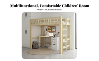Safety Guardrail Wooden Loft Bed Desk Wardrobe Combo Space Saving Design All-in-Single Study Loft Bed Sturdy Construction Rounded Corners for Students, Children, Teenagers, Dorm Room, Small Areas, Play Area