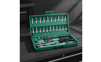 Socket Set with Hard Shell Case 46-Piece Socket Set with Case Chrome Mechanics Tools Kit for Vehicle Owners, Hobbyists, Garage, Home Maintenance