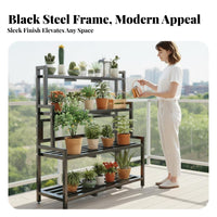 Floor-Standing Tiered Plant Ladder Indoor and Outdoor Use 3-Tier Plant Stand Multi-Functional Flower Pot Holder Space-Saving for Gardeners, Apartment Dwellers, Homeowners, Balcony, Indoors, Outdoors, Living Room