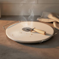 3 Pieces Pizza Stone Set Even Heat Distribution Pizza Stone with Rack and Cutter Bakeware Creates Crispy Crust Versatile