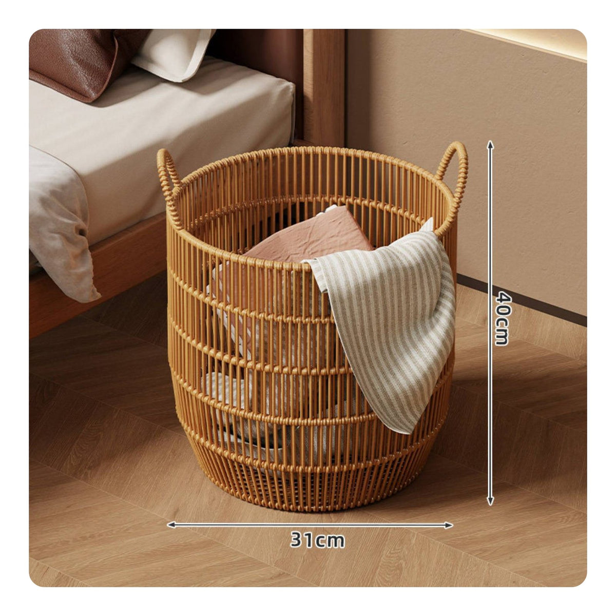 2 Pieces Large Laundry Basket Handles Rattan Clothes Basket Breathable