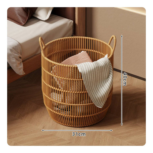 2 Pieces Large Laundry Basket Handles Rattan Clothes Basket Breathable