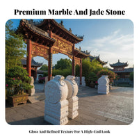Chinese Drum Stone Auspicious Symbolism Carved Stone Door Pier Weather Resistant Marble Door Drum for Homeowners, Designers, Courtyard, Garden, Park