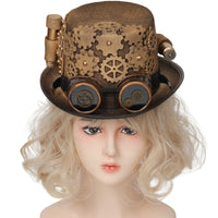 蒸汽朋克帽子装扮steampunk金色复古蒸汽机齿轮风格风镜平顶礼帽