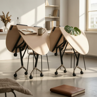 Round Folding Table Foldable Design Rolling Folding Table Easy to Clean