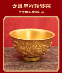 Dragon and Phoenix Bowl Wealth Bowl Decorative Rotating Desktop Office Small Ornament Gold Bowl Craft