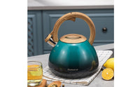Kettle with Wood-Grain Handle Ergonomic Alerting Tea Pot Kettle Loud Whistling Teapot for Cooktop