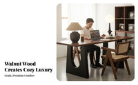 Solid Wood Dining Table Multi-Functional Walnut Finish Table Sturdy Construction Contemporary Workspace Desk for Families, Homeowners, Study, Kitchen