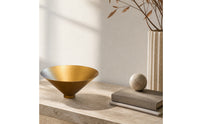 Metal Bowl with Conical Base Antique Gold Decorative Bowl with Metal Base Vessel Matte Vintage-Inspired for Tabletop, Entryway