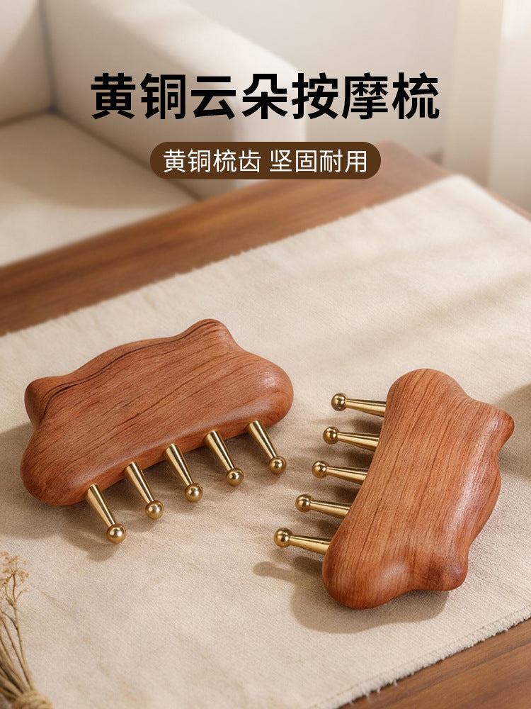 Brass Cloud-Shaped Five-Tooth Meridian Comb for Head Massage and Scraping