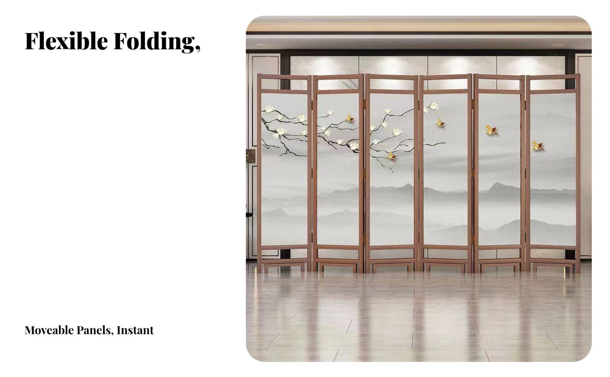 Foldable Design Multi-Panel Art Screen Chinese aesthetic Room Partition Movable Privacy Divider Freestanding for Business Owners, Event Organizers, Bedroom, Restaurant, Entryway, Tea House