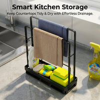Metal Sink Organizer and Wall Mounted Rag Holder for Dishwashing Area, Stainless Steel Cleaning Cloth for Countertop
