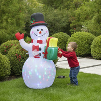 Snowman with Multicolor Light Outdoor Inflatable Snowman Yard Decoration Bright Holiday Decor Easy to Use for Lawn, Porch