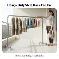 Extra Thick Steel Pipe Drying Rack Sturdy Construction Floor Standing Clothes Rack No Drilling Required Heavy Duty Clothing Stand Tool-Tool-Less Installation for Families, Homeowners, Balcony, Outdoor, Apartment, Bedroom