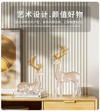 北欧轻奢透明金箔麋鹿摆件客厅酒柜玄关电视柜装饰品办公室桌面