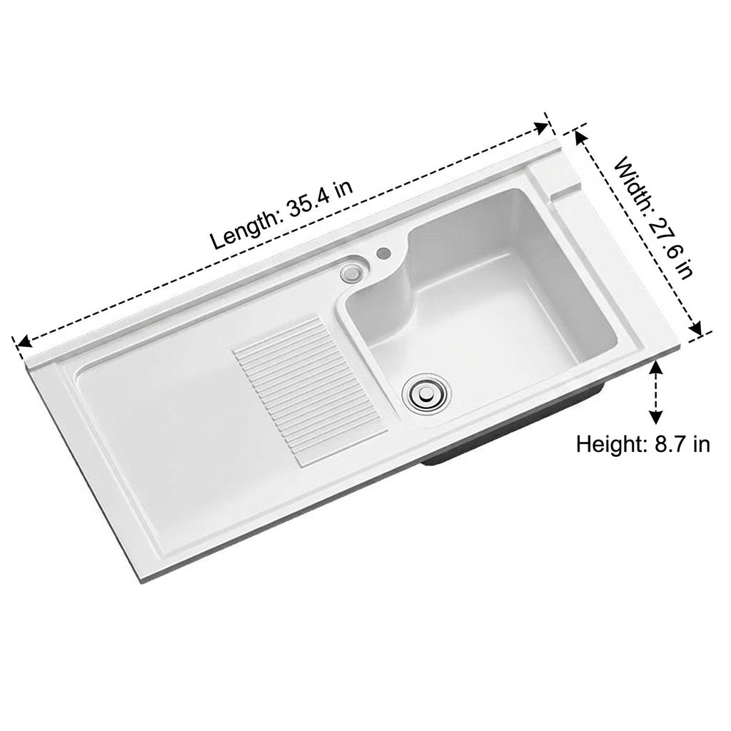 Synthetic Sink, White Compact Kitchen Sink, Single Bowl Quartz synthetic Stone Topmount Corner Design