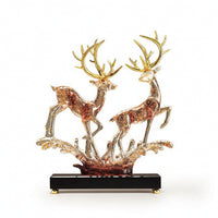 Deer Statue Wave Based Base Amber Toned Deer Sculpture Decorative Desk Figurine for Office, Console Table