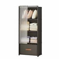 Space Saving Shelving Unit with Curtain Easy Assembly Portable Clothes Closet Large Capacity Freestanding Wardrobe with Drawers Sturdy Construction for Students, Renters, Dorm Room, Bedroom, Small Apartment