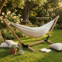 Detachable Swinging Bed with Stand Wooden Freestanding Swinging Bed Sturdy Furniture Comfortable for Adults, Garden