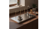 Coffee Rinsing Work Surface Built-in Cup Washer with Faucet Heavy Duty Tea Making Tray with Drain for Baristas