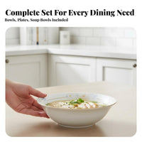 Bone China Tableware Set, Gold Rim, Embossed, Modern Minimalist, Multi-Piece, Gift for Home & Business