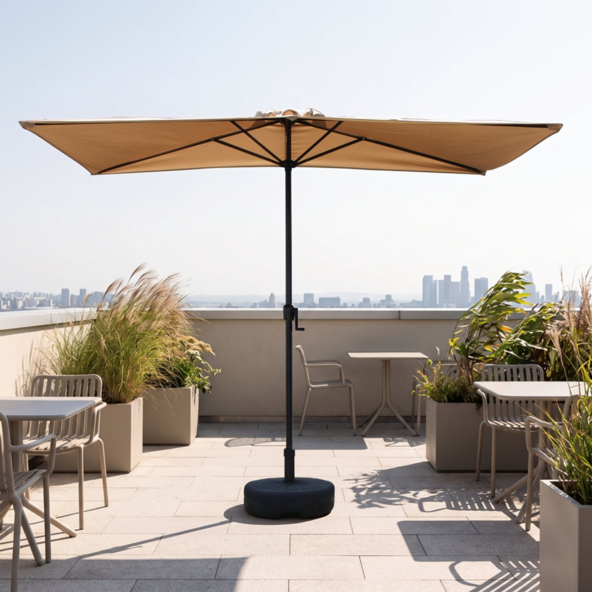 Wall-Side Parasol Space-Saving Half Umbrella Adjustable-Height Ombrellone Rettangolare a Mezza Forma for Balcony, Terrace