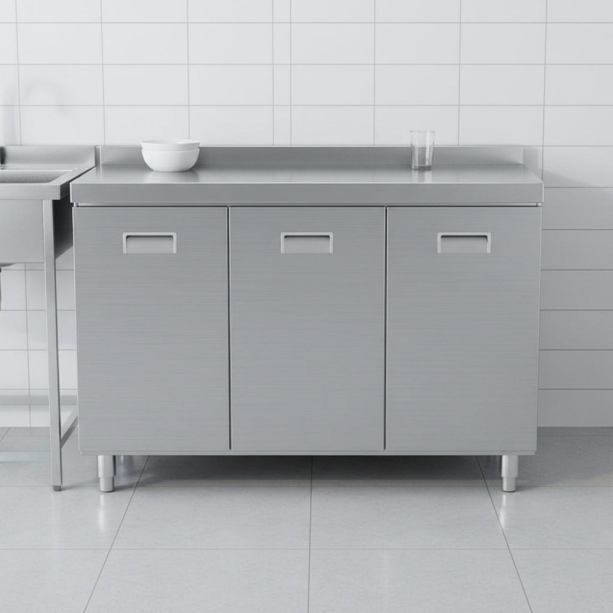 Stainless Steel Kitchen Cabinet Storage Unit Food Grade Material Sink Base Cabinet Large Capacity Seamless Construction Suitable for Renters Utility Room Pantry