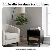 Wicker Drawer End Table Minimalist aesthetic Nightstand Woven Rattan Design