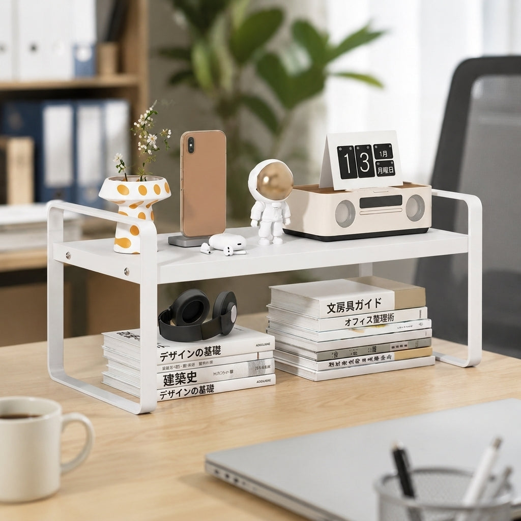 Desk Shelf, Desktop Rack, Wooden, 50x20x18cm, White, Desk Storage, For Work From Home